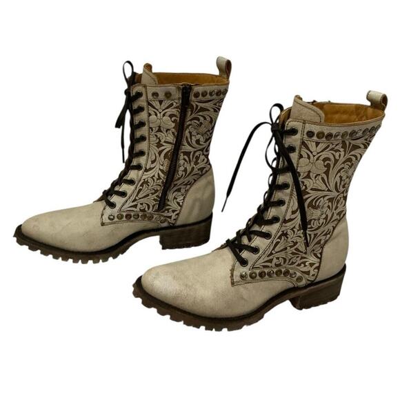 Old Gringo Roxton Boots Bone Leather Floral Lace-Up Western Style Size 9 - Picture 7 of 12